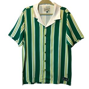 Bogey Boys Striped Button Up Shirt NEW Men's Small Green Stripe Rayon Retro Golf